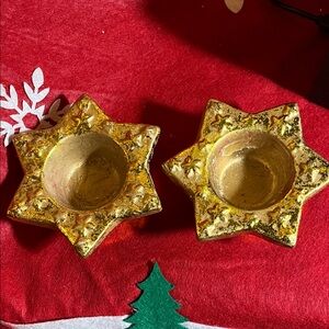 2 Gold Star-Shaped Candle Holders